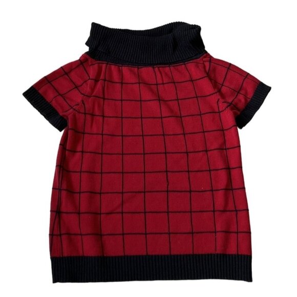 Chaps Womens Red & Black Plaid Short Sleeve Sweater L Fall WInter Festive - Picture 4 of 5